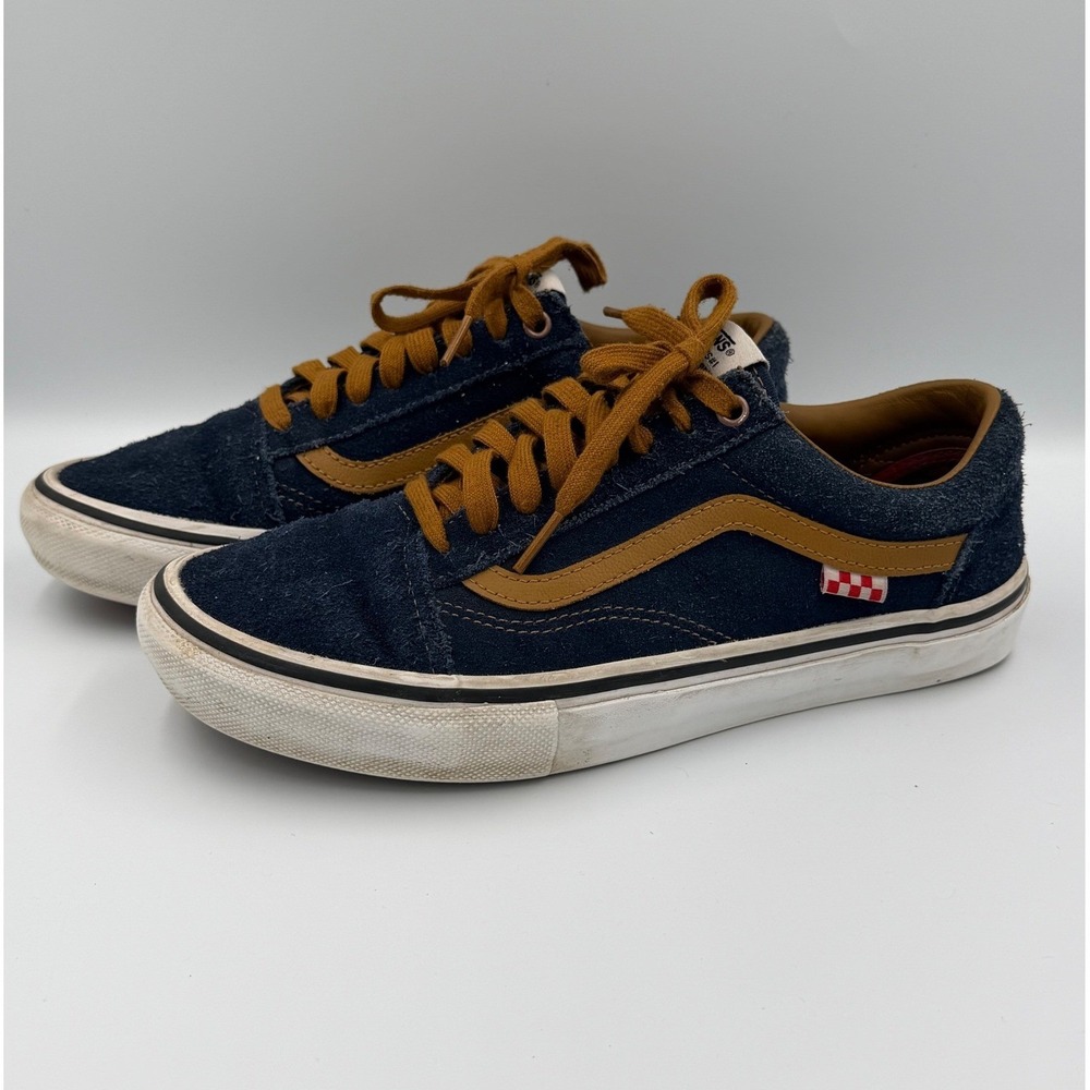 Vans Old Skool Gum Stripe Skate Shoes Pig Suede Navy Brown Men's 8.5 Women's 10